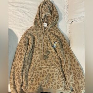Bluey Leopard Print Fleece Hoodie with Cartoon Patch